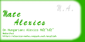 mate alexics business card